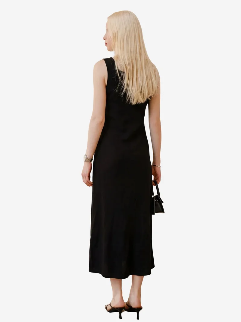 MY FASHION Black MY FASHION Midi Linen Dress with Tie Detail for Women | Best Price UAE
